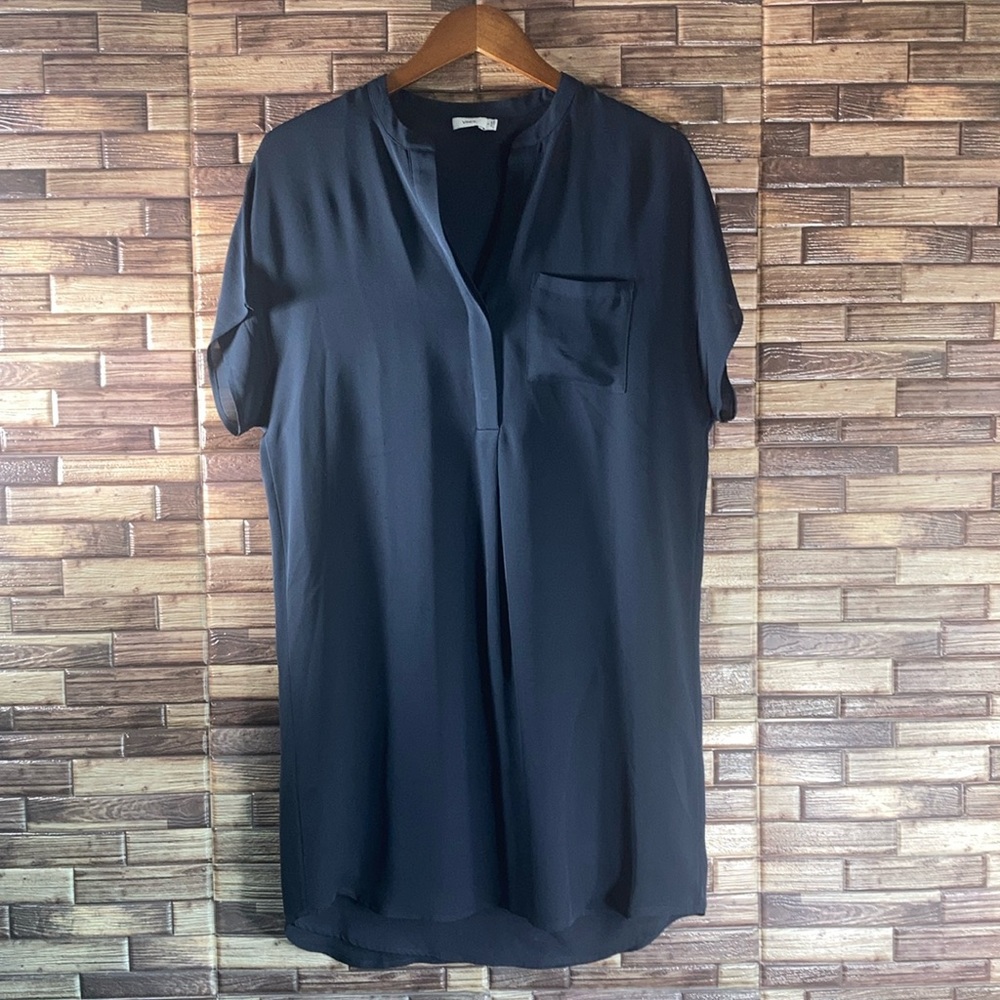 Womens Small Vince Navy Blue Silk Knee-Length Pre Owned Dress